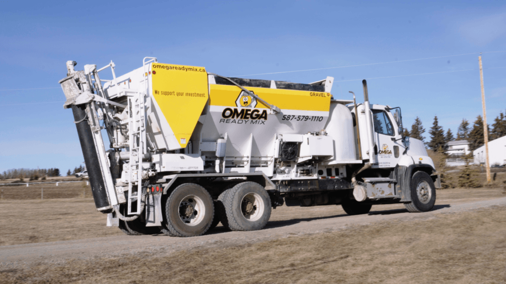 Volumetric concrete truck mixing concrete on site