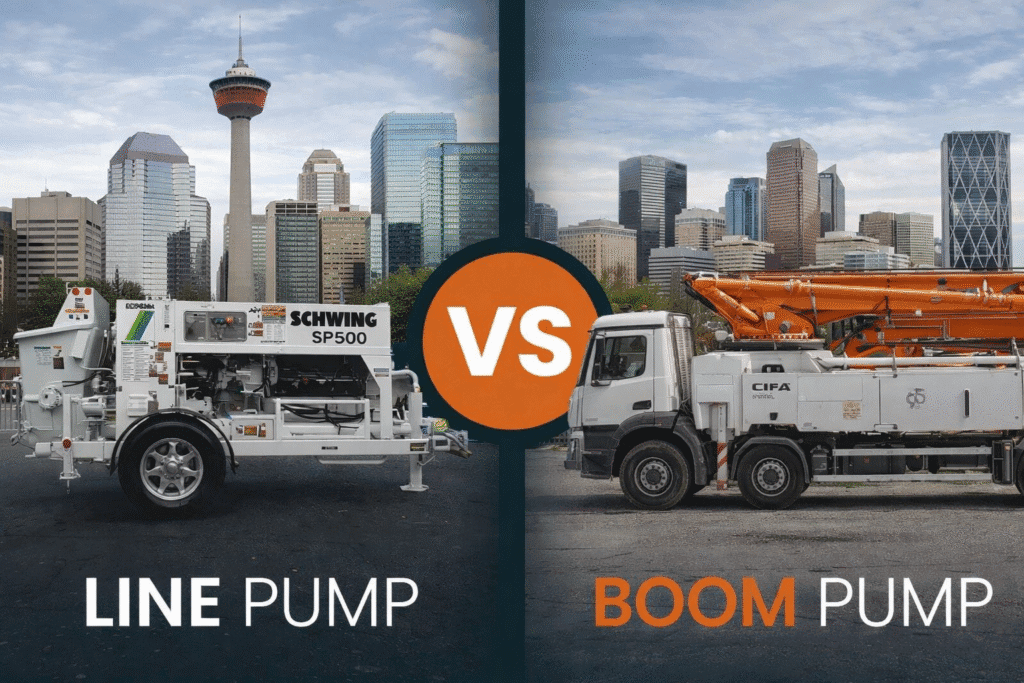 Line pump vs boom pump concrete pumping equipment comparison
