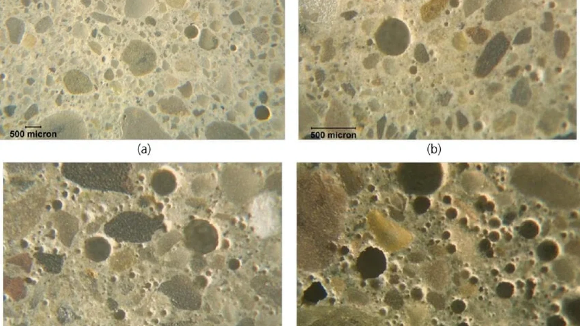 Air-entrained concrete microstructure showing distributed air voids that improve freeze-thaw durability